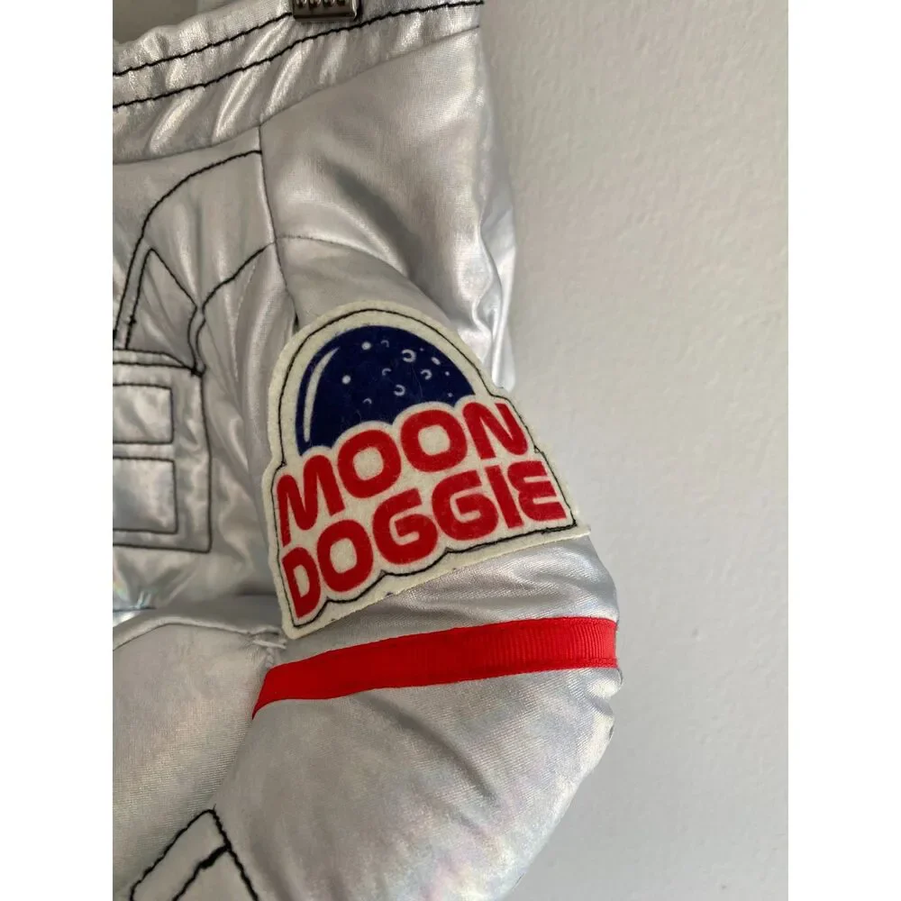 Moon Doggie Spooky Night Astronaut Dog Costume Silver Iridescent Space Suit Sz L